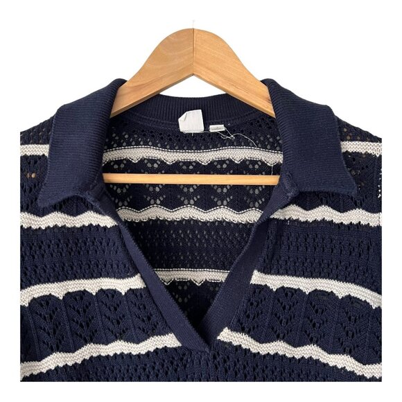 Gap Crochet Navy Blue & White Collared Sweater - Picture 6 of 9